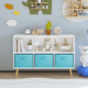 thumbnail image 2 of Kids bookcase with Collapsible Fabric Drawers, Children's Book Display, Toy Storage Cabinet Organizer, White/Blue, 2 of 3