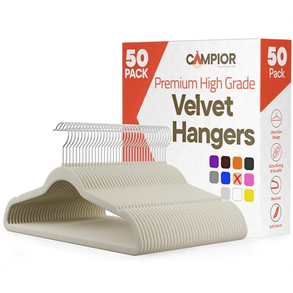 Perchas Campior de terciopelo, paquete de 50, antideslizantes, capacidad de 5 kg
