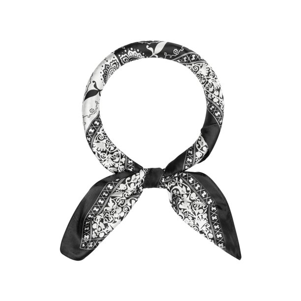 INSPIRE CHIC Mujer Pañuelo de Satén Cuadrado 35" Grande Paisley Sedoso Pañuelo para el Cabello Envoltura para Dormir Bandanas 90x90cm/35.4x35.4" Negro Blanco