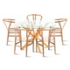 thumbnail image 1 of Comedor Mesa redonda de vidrio Cross 120cm + 5 Sillas Wishbone Madera y Hilo de cuerda Natural, 1 of 4