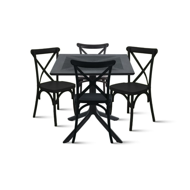 Mesa restaurant 80x80 Polipropileno + 4 Sillas Crossback Danubio - Negra