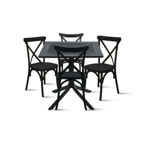 Klik Muebles - Mesa Restaurant 80X80 Polipropileno + 4 Sillas Crossback Danubio - Negra
