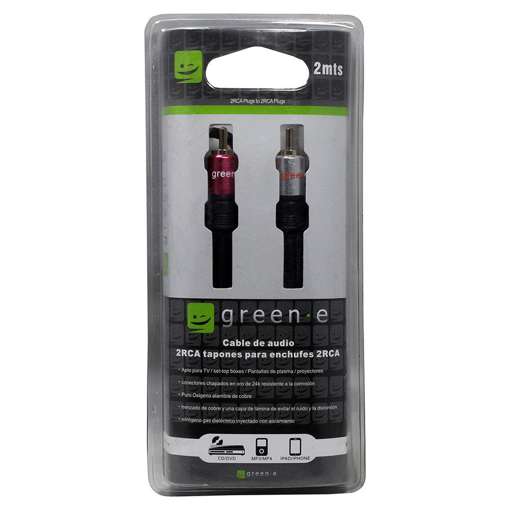 Green E - Cable Audio Rca Stereo / 2 Metros