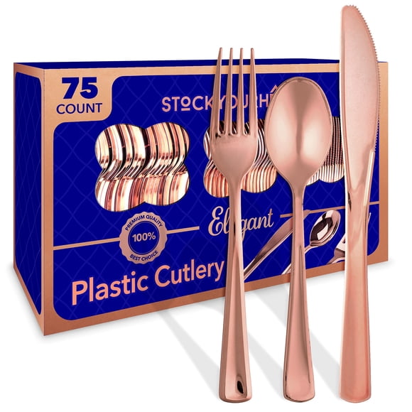 Juego de cubiertos desechables Stock Your Home, 75 piezas, oro rosa