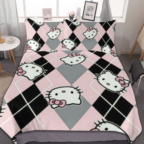 Hello Kitty Duvet Cover Set 3-Piece Bedding Set Soft Warm And Comfortable Soft Bed Set for Bedroom All Season Bed Sheets