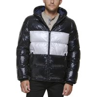 Chaqueta Tommy Hilfiger Con Capucha Acolchada Para Hombre, Color Negro/Blanco, Xxl