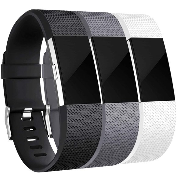 Correa Maledan para Fitbit Charge 2 – Pack de 3 (negro, gris, blanco)
