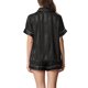 thumbnail image 3 of INSPIRE CHIC Conjunto de Pijama de Satén para Mujer Camisa de Dormir de Manga Corta con Botones y Pantalones Cortos con Patrón de Rayas Ropa de Casa Ligera XL Negro, 3 of 5