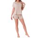 thumbnail image 2 of INSPIRE CHIC Conjunto de Pijama de Satén Sedoso para Mujer, Manga Corta, Cuello Redondo, Bolsillo Frontal, Top y Shorts con Cordón para Dormir, Talla L, Beige, 2 of 5