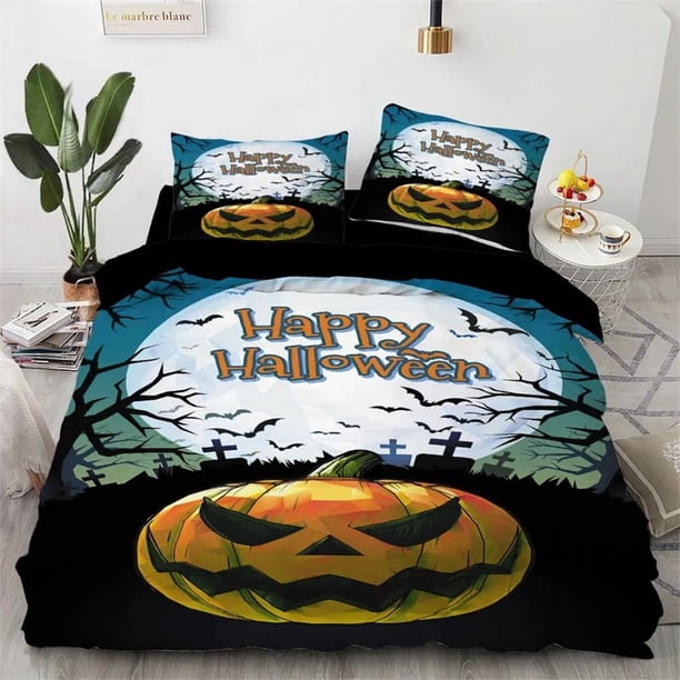 HalloweenPumpkin Ghost Lantern Bedding Set Boys Girls Duvet Cover Pillowcase Bed Kids Adult