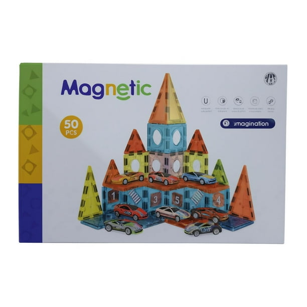 Bloques magnéticos para niños (55 piezas), juego de construcción con base de coche y 16 tarjetas digitales, juguetes educativos STEM apilables, regalo para niños y niñas a partir de