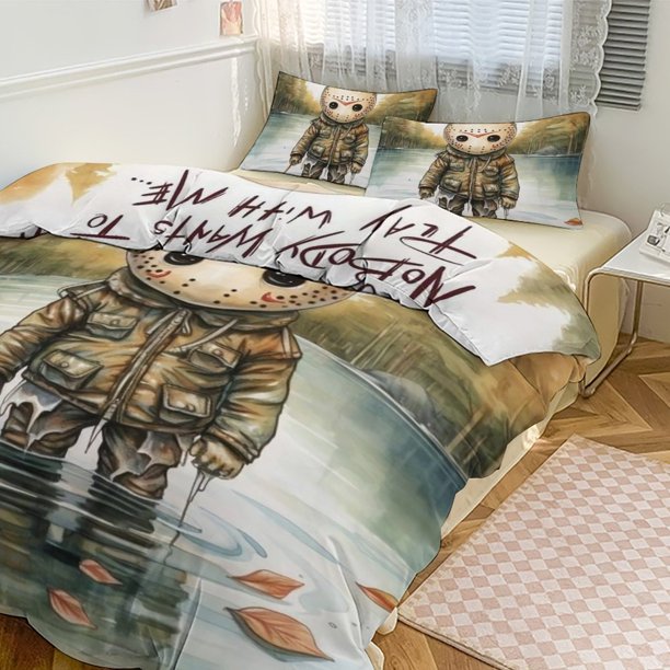 Jason Voorhees Print Bedding Set Pattern Duvet Cove Set 3 Pieces 1 Quilt Cover And 2 Pillowcases for Women Men Teens
