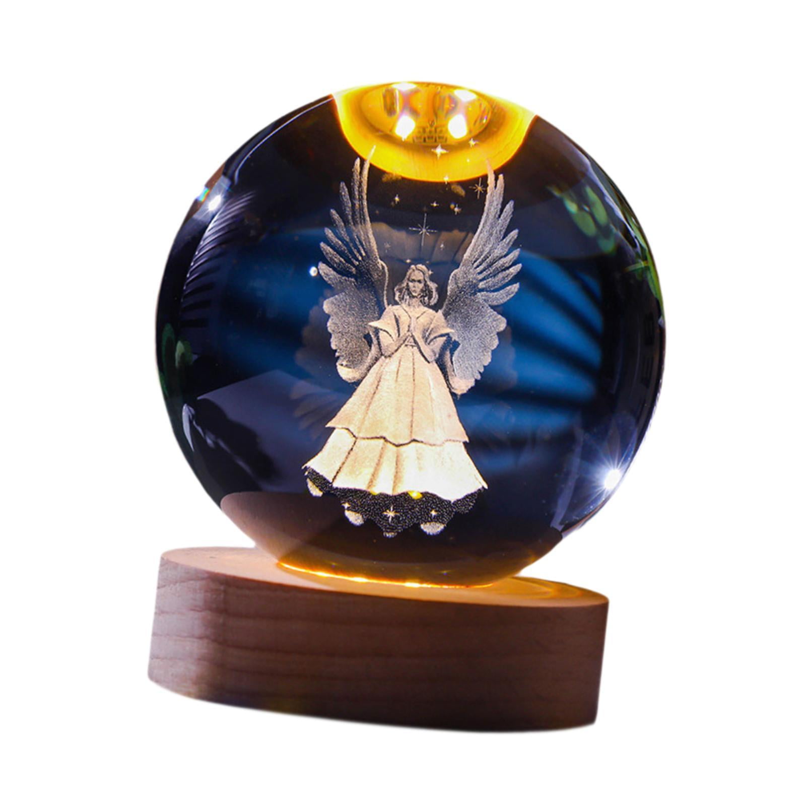 Magideal - Luz De Noche Transparente De Bola Con Una Lámpara De Madera, Lámpara Nocturna, Novedoso Adorno De Mesa De Bola De Vidrio Para La Oficina De La Sala De Ángel