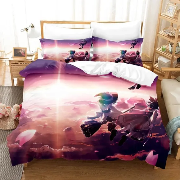 Fashion Kawaii Girls Touhou Project Remilia Scarlet Bedding Set Cartoon Anime three-piece set Adult Kid Bedroom Duvet cover Sets Bed Sheets