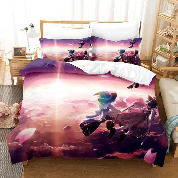 Fashion Kawaii Girls Touhou Project Remilia Scarlet Bedding Set Cartoon Anime three-piece set Adult Kid Bedroom Duvet cover Sets Bed Sheets