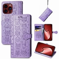 Funda Cartera Foxdock Para Iphone 15 Promax , Flip Pu Con Relieve De Gatos Y Perros, Tarjetero Y Soporte