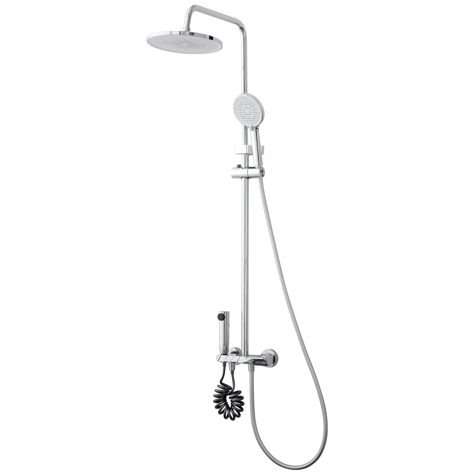 Joytek - Columna Ducha Teclado Monomando 4 Funciones Plato Redondo Cromado