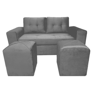 Mueblesjd - Sofá Cataluña + 2 Puff Felpa Gris