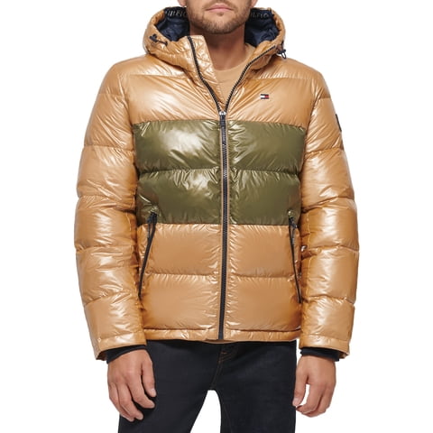 Chaqueta Tommy Hilfiger Para Hombre, Con Capucha, Acolchada, Color Caqui Perlado