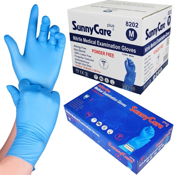 Guantes médicos SunnyCare de nitrilo sin polvo, talla mediana