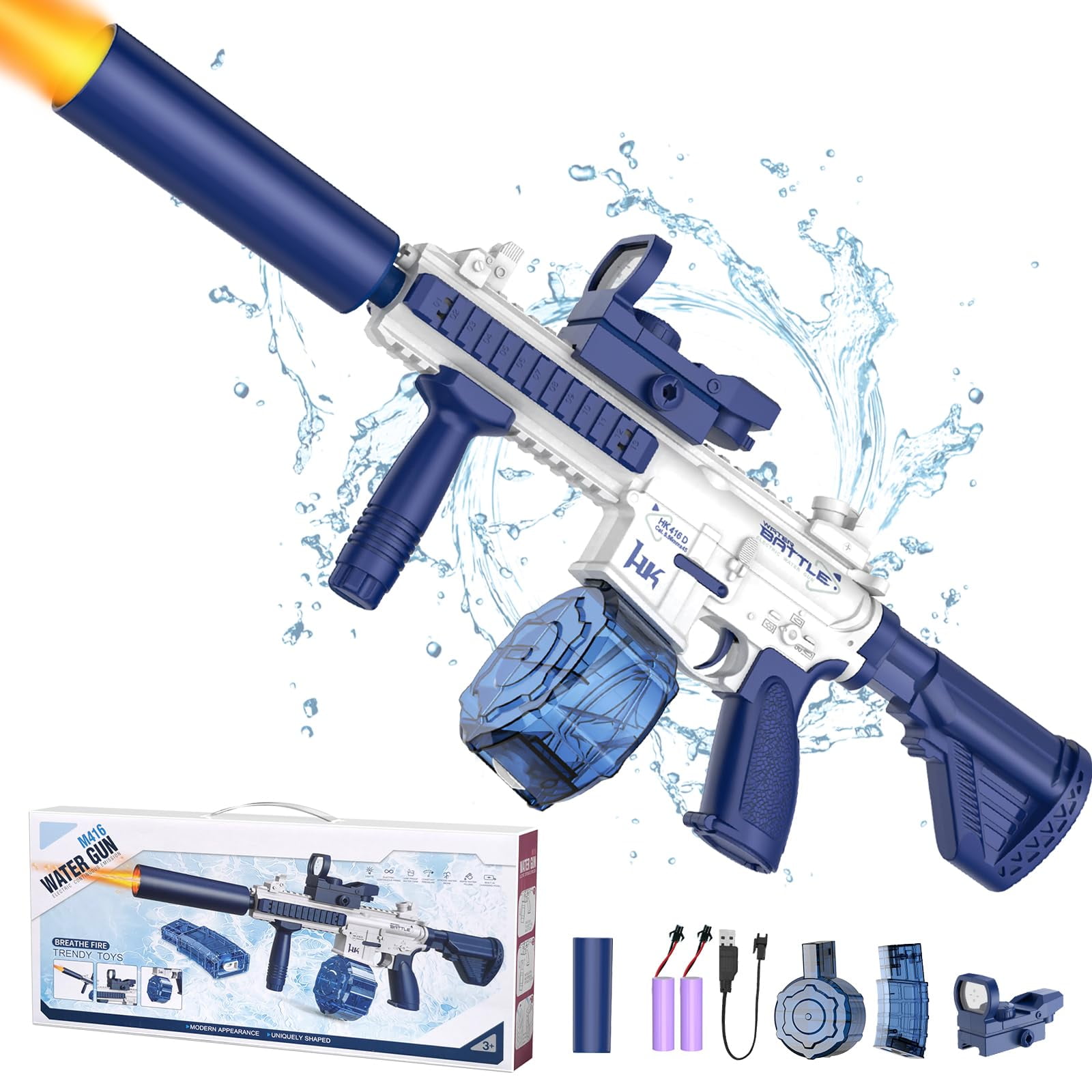 Hugeway - Pistola De Agua Eléctrica, Pistola De Agua Con Destello De Boca, Pistola De Agua Automática De Largo Alcance De Hasta 32 Pies