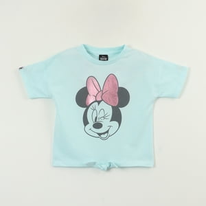 Polera Manga Corta Niña Celeste Minnie Guiño Disney