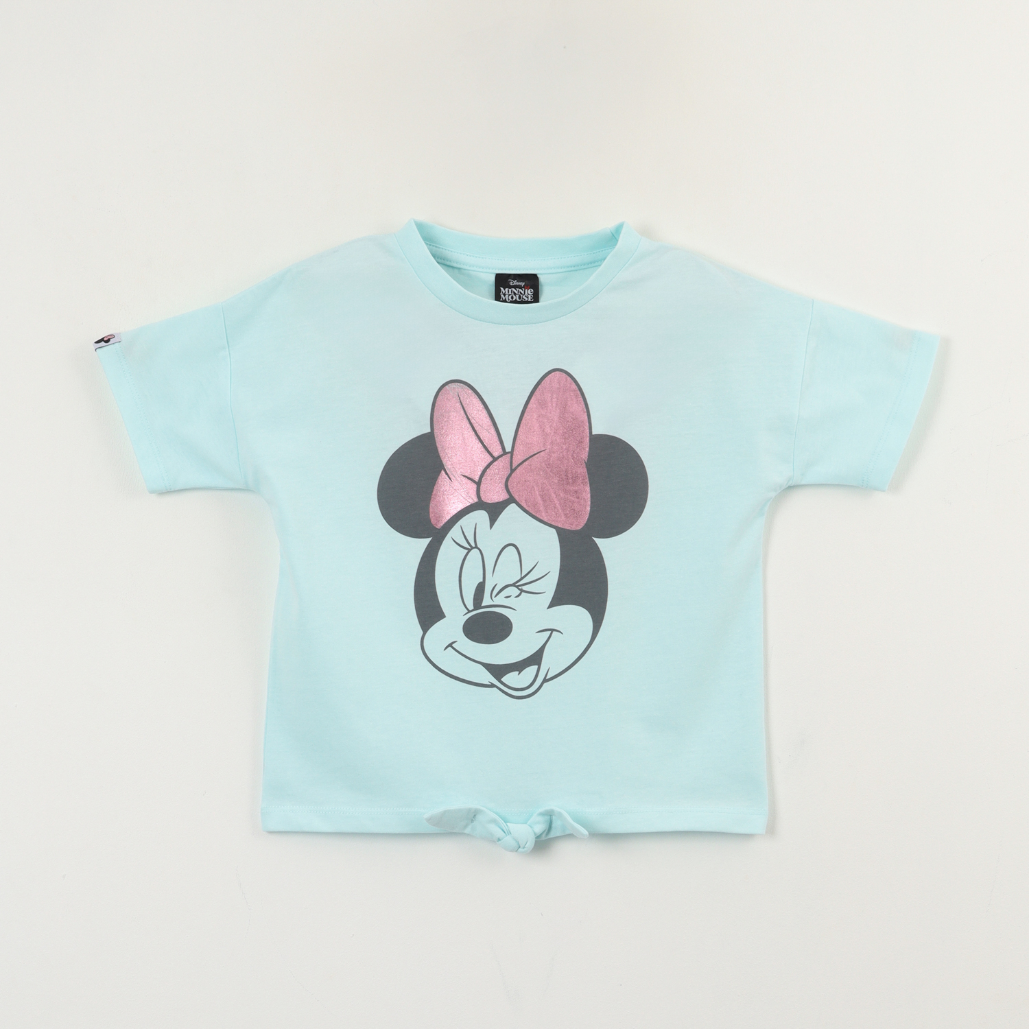 Polera Manga Corta Niña Celeste Minnie Guiño Disney