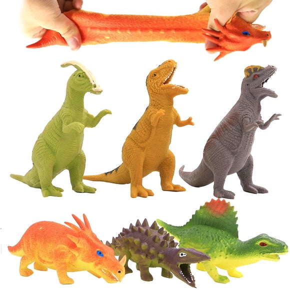 Dinosaur Toy ValeForToy Rubber Dinosaur, 20 cm, paquete de 6 con bolsa de regalo