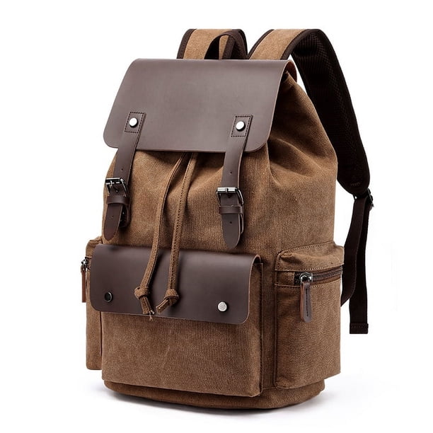 Travel in Style with our Casual Leather and Canvas Backpack with Hidden Pockets