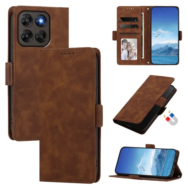 Funda Billetera Delgada para Motorola Moto G67 5G / G77 5G con Ranuras y Soporte Marrón