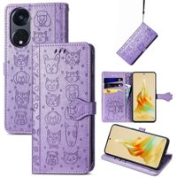 Funda Cartera Foxdock Para Oppo Reno 8T 5G , Flip Pu Con Relieve De Gatos Y Perros, Tarjetero Y Soporte