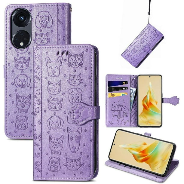 Funda Cartera FOXDOCK para OPPO Reno 8T 5G , Flip PU con Relieve de Gatos y Perros, Tarjetero y Soporte