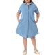 thumbnail image 1 of Vestido de mezclilla de mujer talla grande Agnes Orinda con cuello de solapa, mangas cortas, botones, dobladillo curvado, casual, línea A, midi, con bolsillos 2X azul cielo, 1 of 8