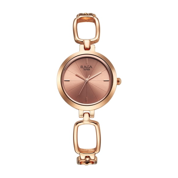 Reloj Titan analógico de latón para mujer, esfera de oro rosa, casual