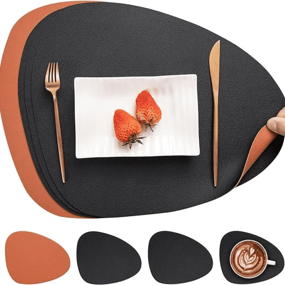 Aura Zeus - Set 4 Individuales + 4 Posavasos Impermeables Antimanchas 2 En 1