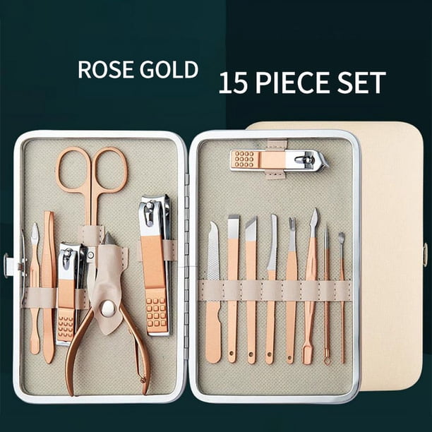 Rose Golden Stainless Steel Nail Clipper Set Grooming Tool Set With Case Manicure Art Tool
