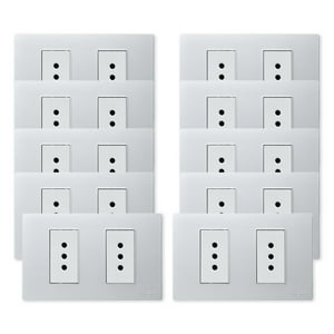 Want - Pack 10 Tomacorriente Doble Metálico 10A - Gris Blanco