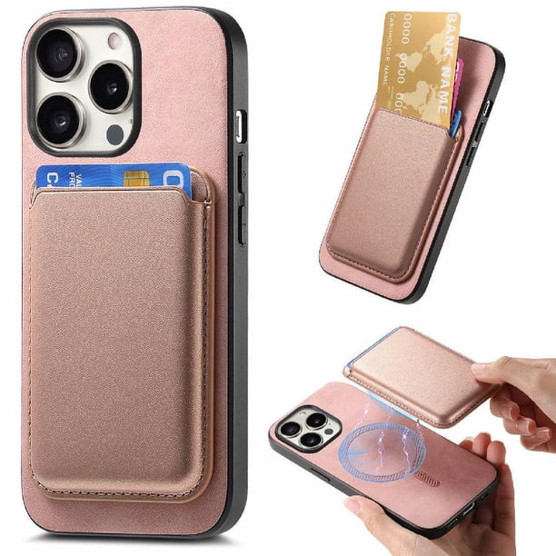 Funda de Cuero Magnética con Tarjetero para iPhone 16 Pro Max Cubierta Delgada Rosa
