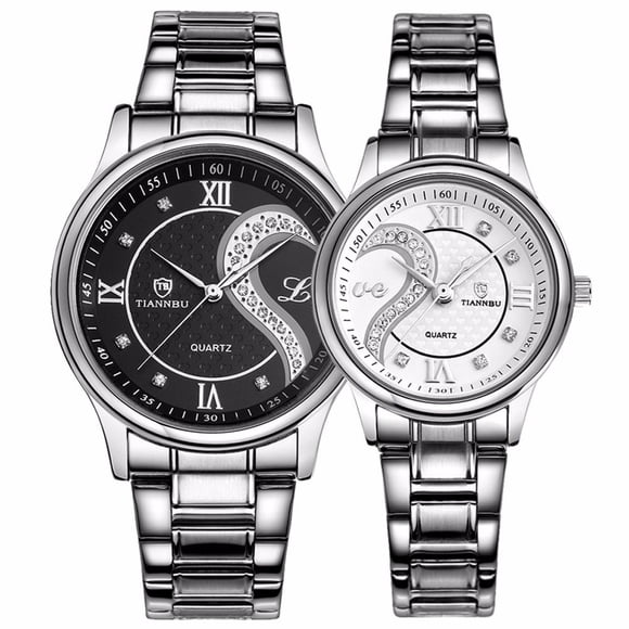 Relojes de pulsera DREAMING Q&P Fq-102 de acero inoxidable, juego de 2