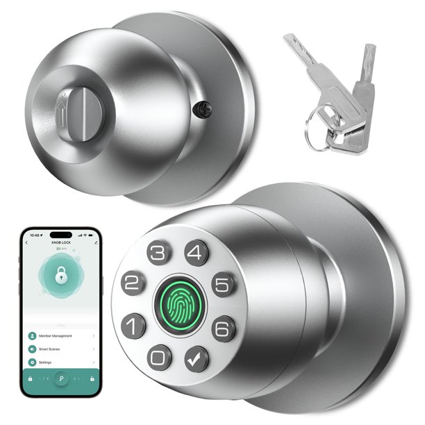 Cerradura de puerta HEI LIANG con huella dactilar y control por app, acabado mate plateado