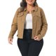 thumbnail image 1 of Chaquetas de mezclilla lavadas con bolsillos y cuello vuelto de manga larga para mujer de talla grande Agnes Orinda, talla 2X, color marrón claro, 1 of 8