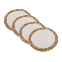 Xusx111 - Conjunto De Alfombras Tejidas Redondas De 4 Alfombras De Mesa Resistentes Al Calor Para Mesa De Comedor, Casa, Boda (Blanco)