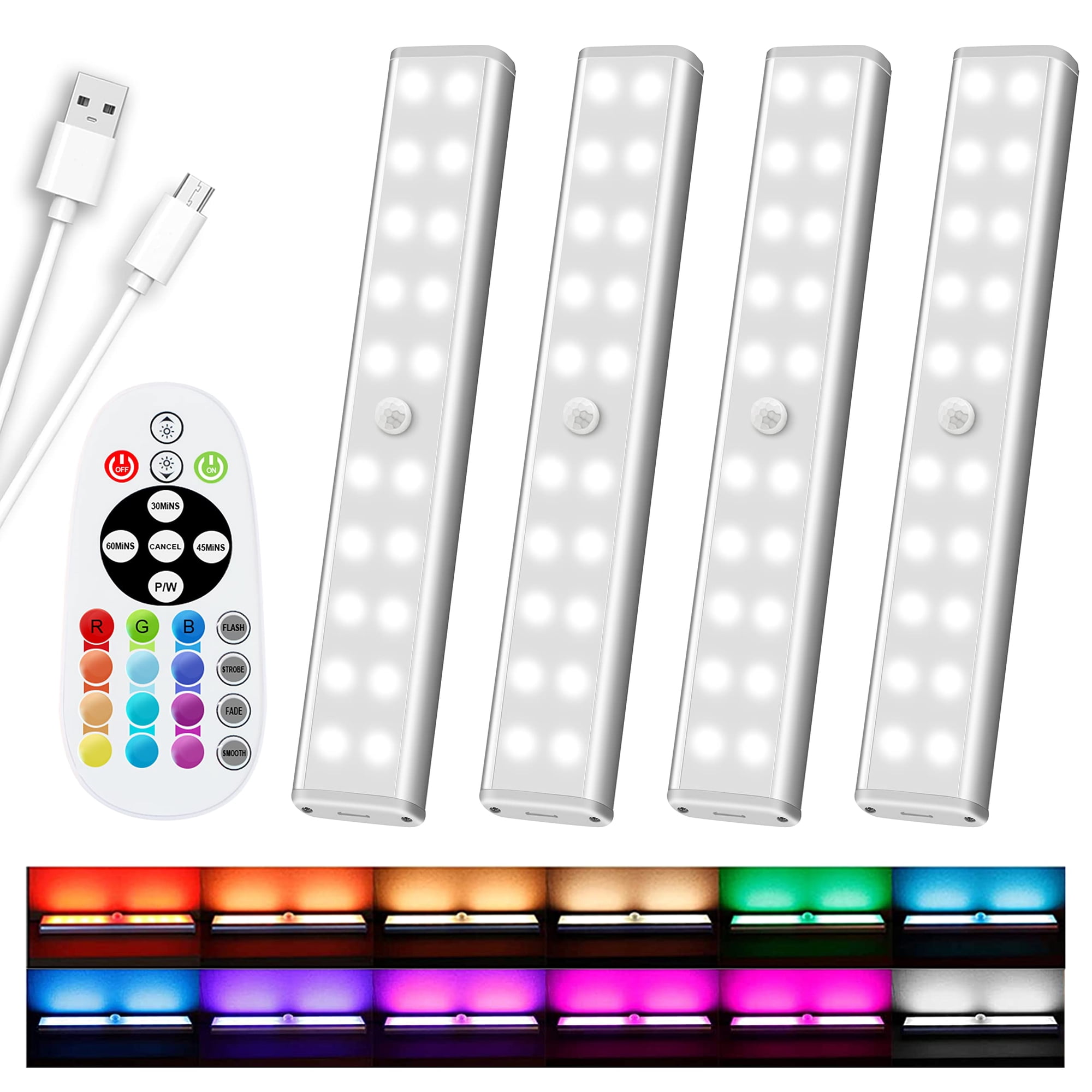 Lámpara Led Para Debajo Del Armario Diomart 48, 15 Colores, Recargable