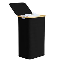 Cesto De Ropa Spaceaid De 110 Litros Con Tapa Y Asas De Bambú, Color Negro