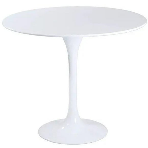 Mesa de Comedor Redonda Blanca 80 cm Base Pedestal Acero Inoxidable