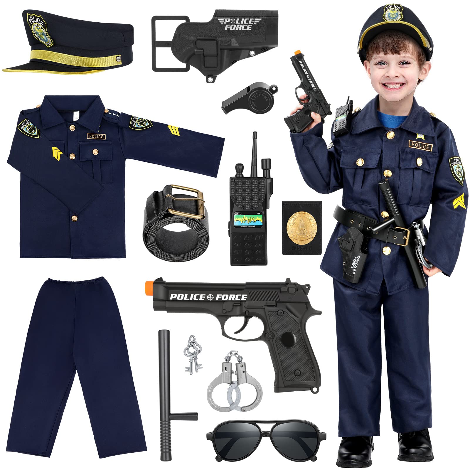 Disfraz De Oficial De Policía Luucio Para Niños Con Uniforme Y Acceso.