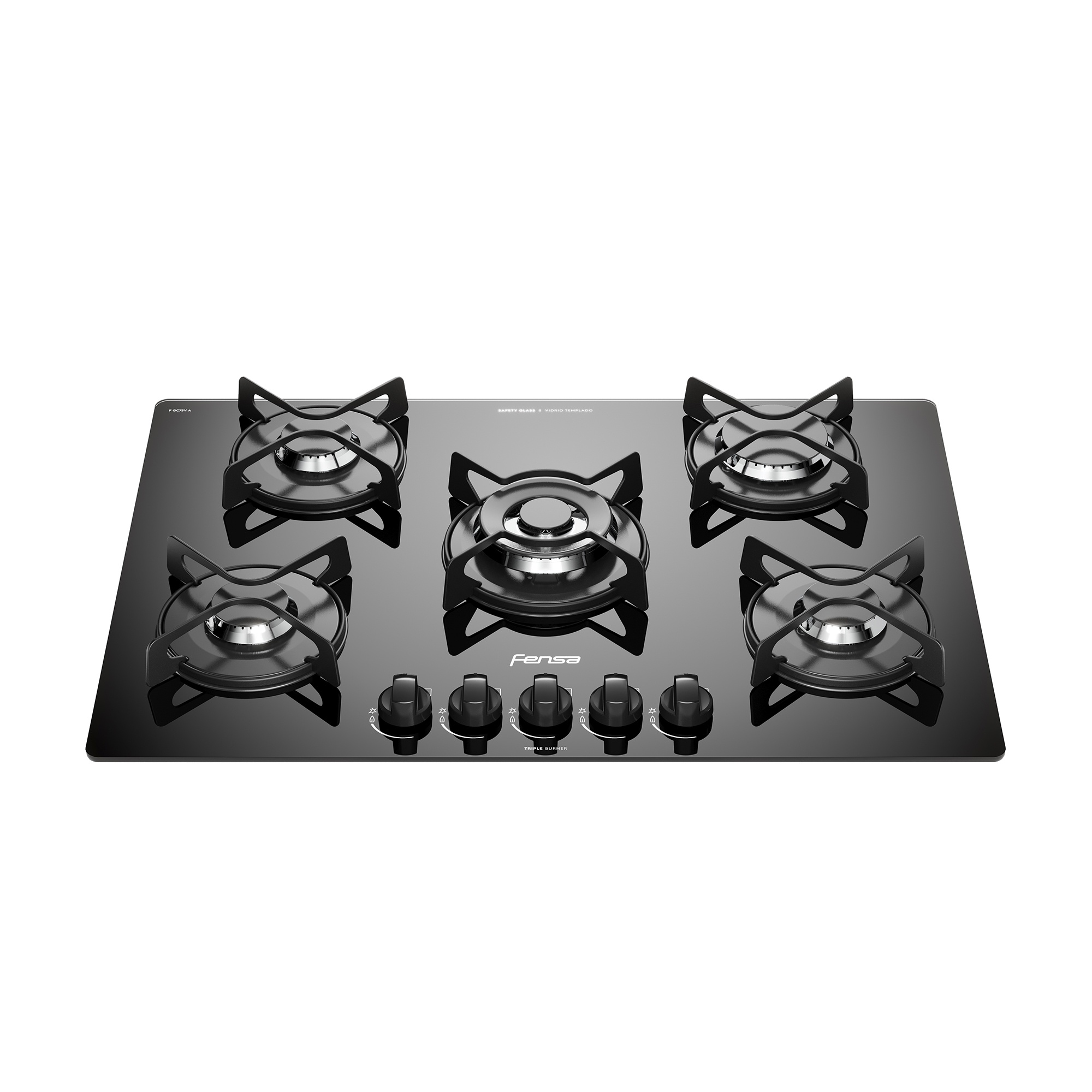 Fensa - Encimera A Gas 5 Platos Vidro Templado Y Encendido Eléctrico F Gc75V A Negra