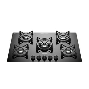 Encimera A Gas 5 Platos Fensa Vidro Templado Y Encendido Eléctrico F Gc75V A Negra