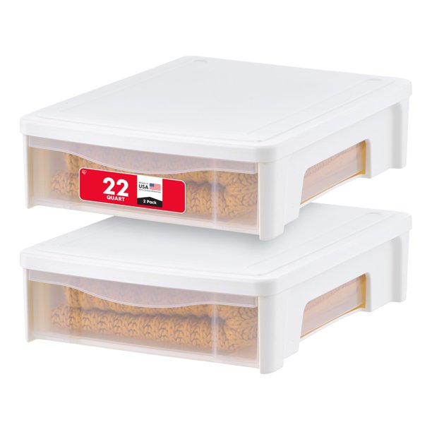 Papelera organizadora para colocar debajo de la cama, 22 litros, Iris USA, paquete de 2, color blanco