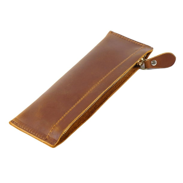 Bolso De PU Clásico Con Cremallera, Estuche Para Lápices, Para Estudiantes, Viajes, Oficina, Marrón